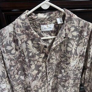 BILL BLASS Silk Hawaiian Men’s XL Brown Beige Floral Lightweight Button Up Shirt